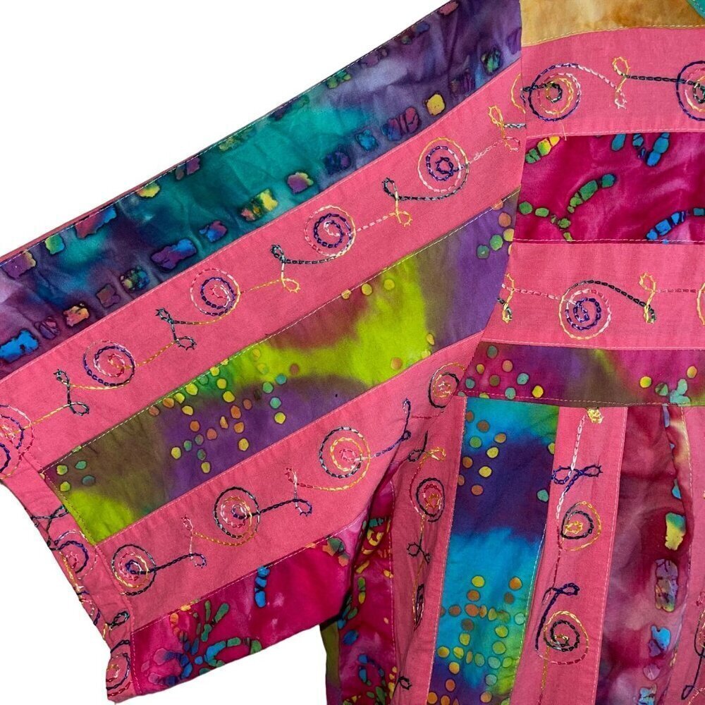 Vintage Womens Dress Size Large Pink Tie Dye Embroidered Patchwork Midi - Picture 7 of 10